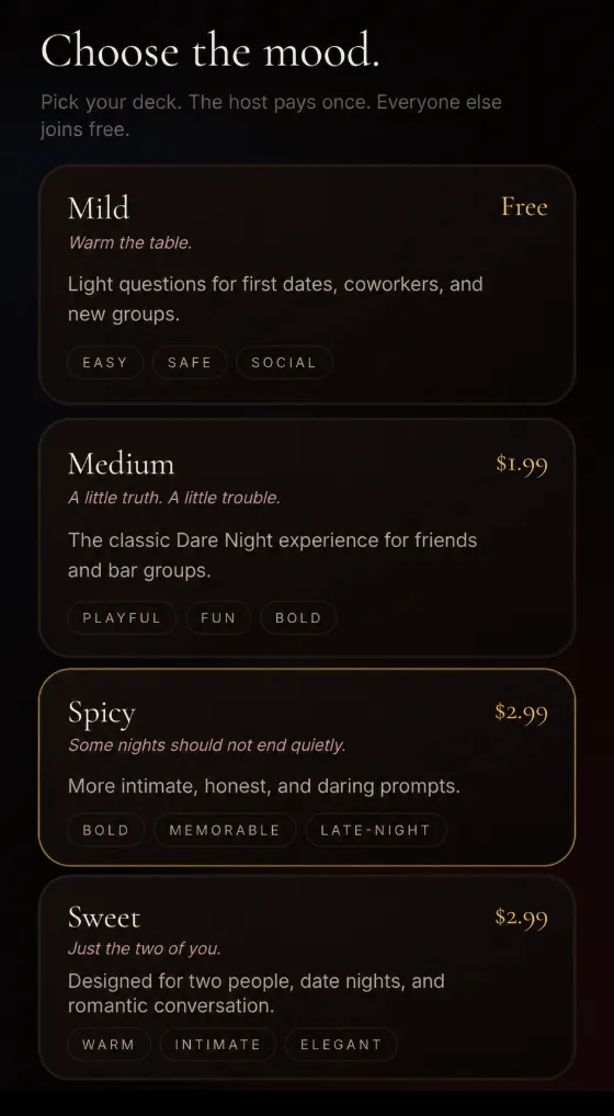 Deck selection screen