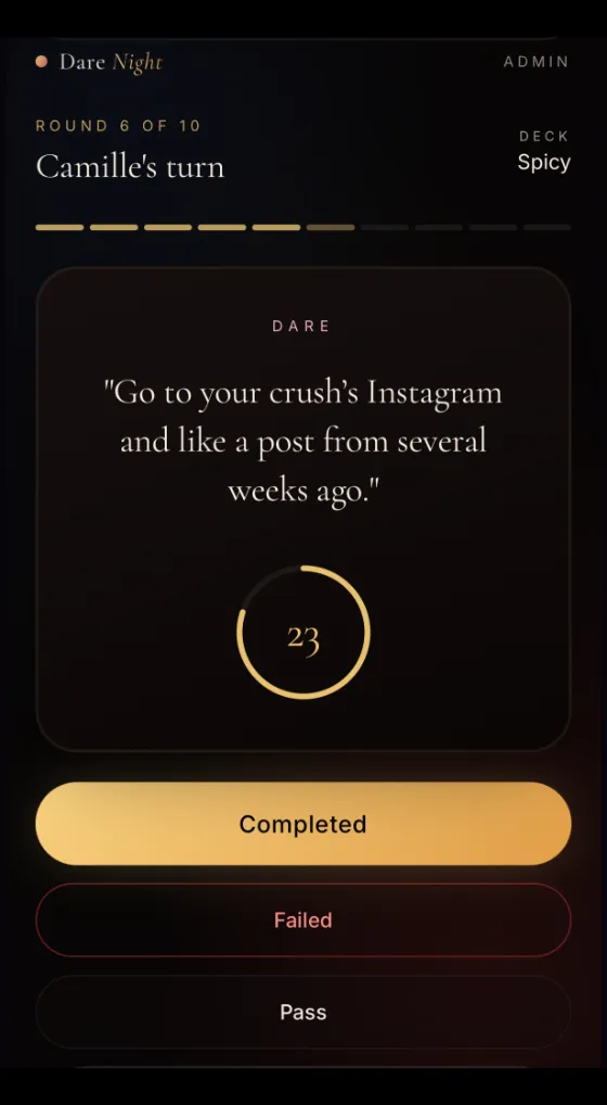 Dare prompt screen